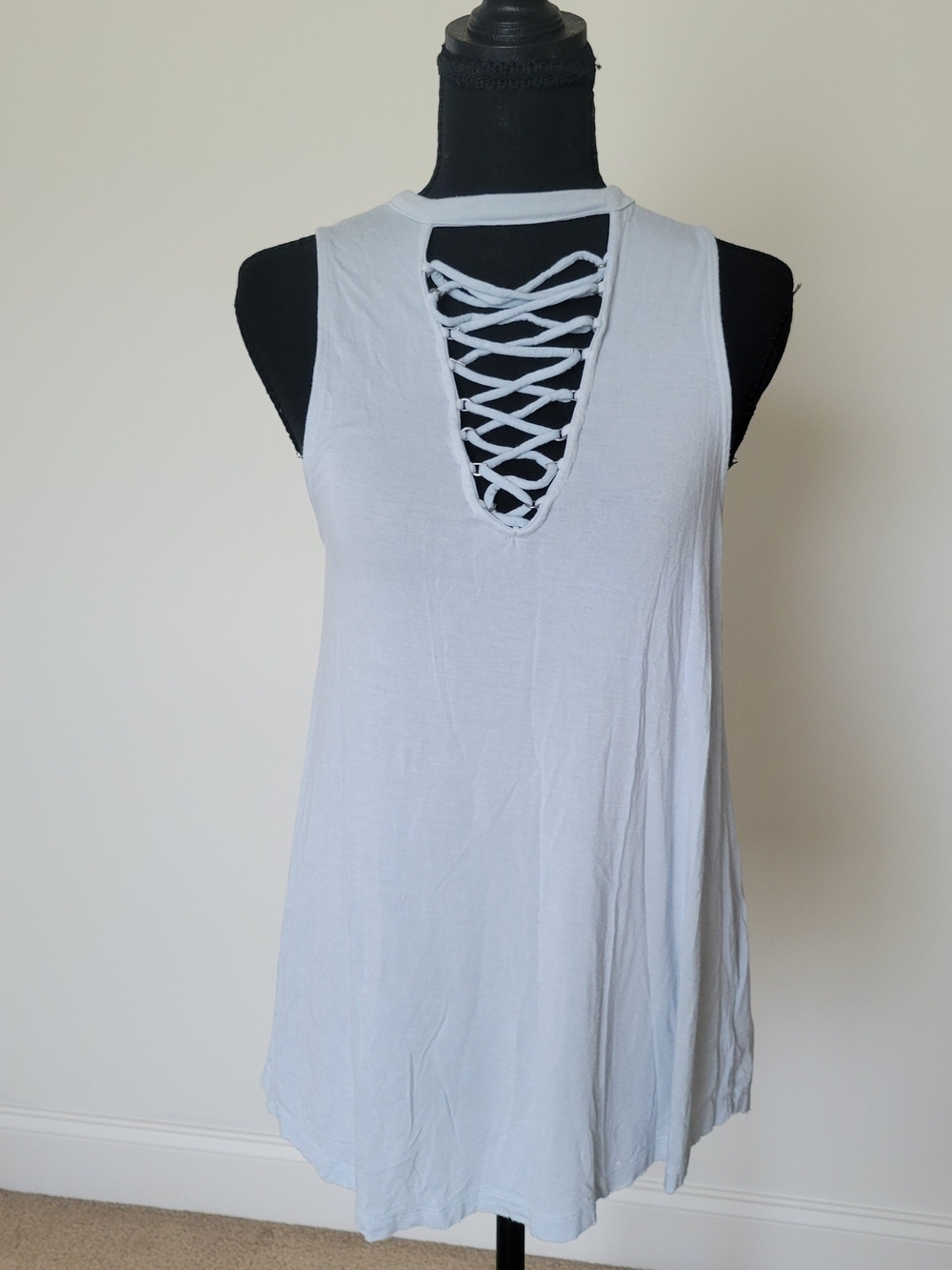 American Eagle Outfitters White Lace-Up Front Tank Size S